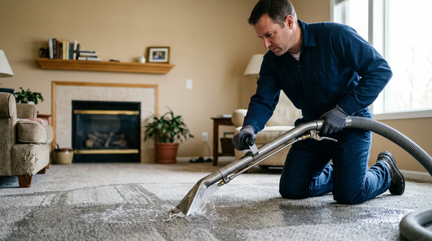 Water damage restoration technician working near Oakland, TX